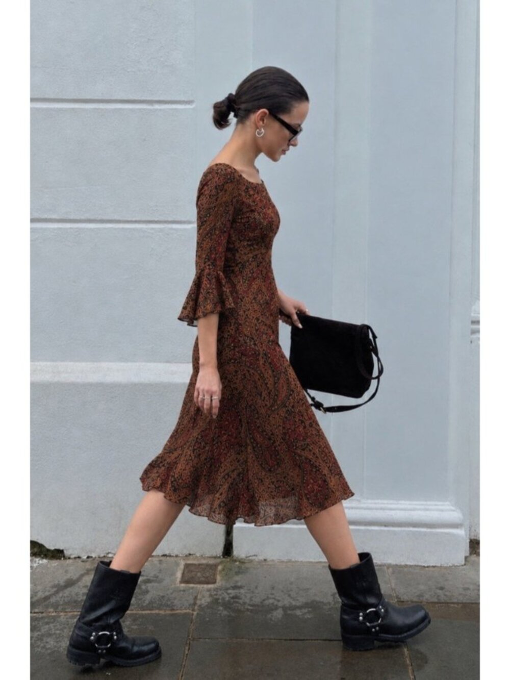 Lauren Ralph Lauren Silk Paisley Boatneck Dress Brown 8